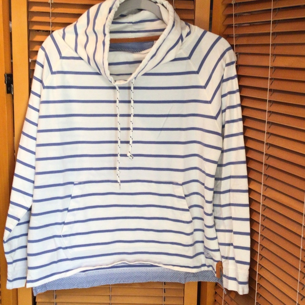 Orvis White with Blue Stripe Hooded Pullover
